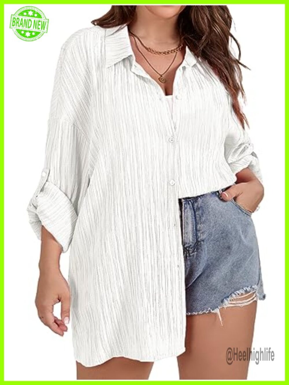 Plus Size Oversized Button Down Shirt Women Long Sleeve Crinkle Blouse